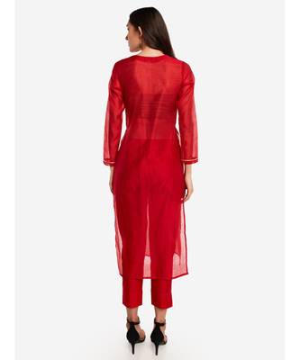 Desi Weavess Red Chanderi Pleated Kurta 5