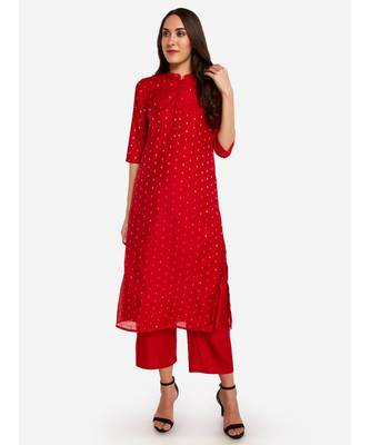 Desi Weavess collared button-down Red kurta 1