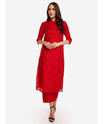 Desi Weavess collared button-down Red kurta 2