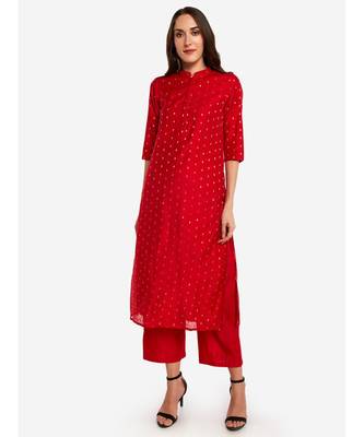 Desi Weavess collared button-down Red kurta 3
