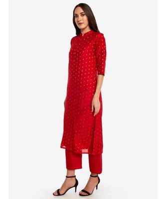 Desi Weavess collared button-down Red kurta 4