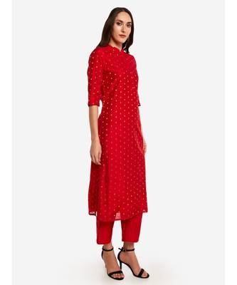 Desi Weavess collared button-down Red kurta 5