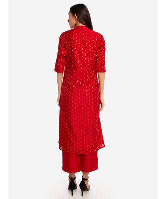 Desi Weavess collared button-down Red kurta 6