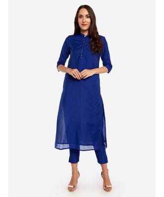 Desi Weavess collared button-down Royal Blue kurta 1
