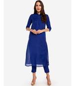 Desi Weavess collared button-down Royal Blue kurta