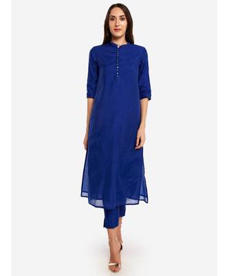 Desi Weavess collared button-down Royal Blue kurta 2