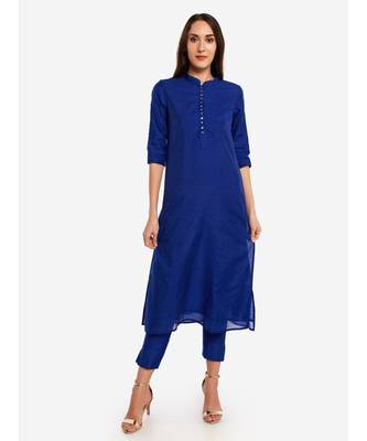 Desi Weavess collared button-down Royal Blue kurta 3
