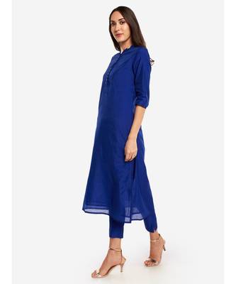 Desi Weavess collared button-down Royal Blue kurta 5