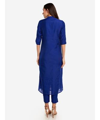 Desi Weavess collared button-down Royal Blue kurta 6