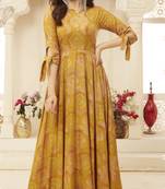 Navraj Fashion Women's Yellow Flared Foil Printed Gown Style Kurti