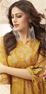 Navraj Fashion Women's Yellow Flared Foil Printed Gown Style Kurti 3