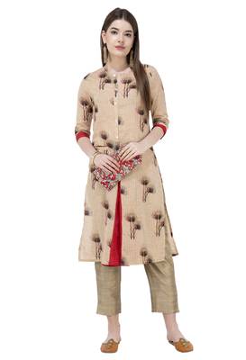 Women A Line Printed Kurta With Solid Pant(Multi) 1