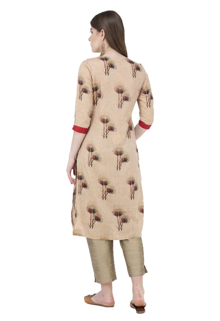 Women A Line Printed Kurta With Solid Pant(Multi)