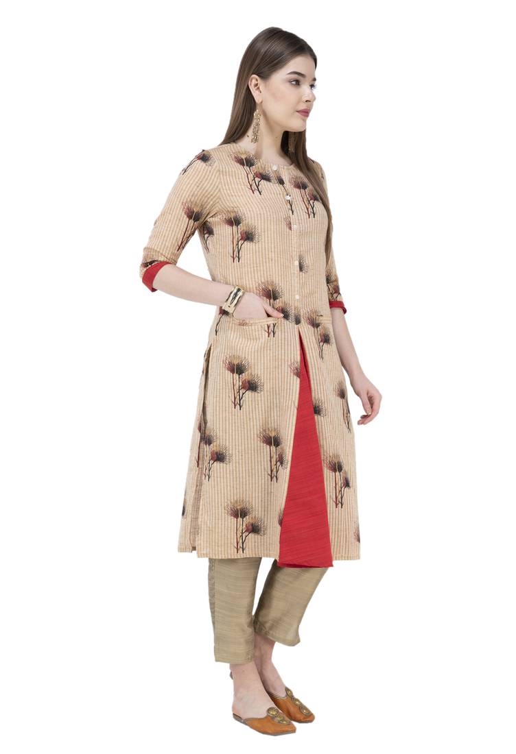 Women A Line Printed Kurta With Solid Pant(Multi)