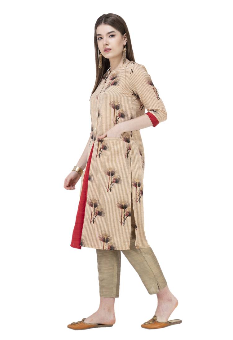 Women A Line Printed Kurta With Solid Pant(Multi)