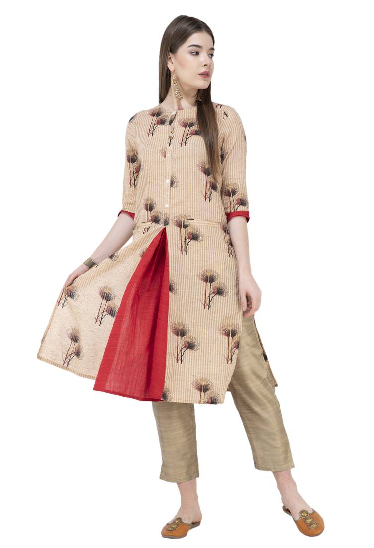 Women A Line Printed Kurta With Solid Pant(Multi)