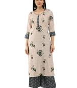 Women Straight Floral Printed Rayon Kurta With Palazzo(Light Pink)