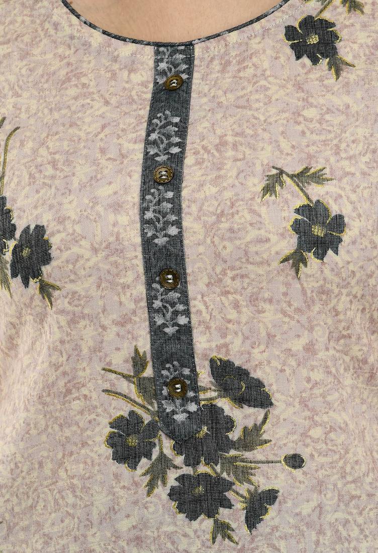 Women Straight Floral Printed Rayon Kurta With Palazzo(Light Pink)