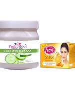 Cucumber Mask Enriched with Cucumber extract with Fem De-Tan Creme Bleach 50gm by Pink Root