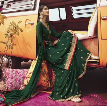 Dark-green embroidered georgette salwar 2