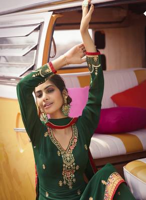 Dark-green embroidered georgette salwar 3