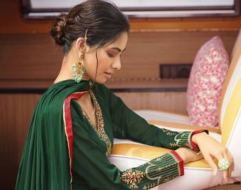 Dark-green embroidered georgette salwar 4