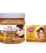 Gold Gel Leaf Gel With Jasmine & Gold leaf extract 500gm with Fem Gold Creme Bleach 50gm by Pink Root