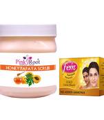 Honey Papaya Scrub 500gm with Fem Gold Creme Bleach 50gm by Pink Root