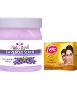 Lavender Scrub Face & Body Scrub 500gm with Fem Gold Creme Bleach 50gm by Pink Root