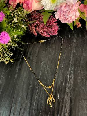 Short Mangalsutra Designs M Alphabet Gold Plated Mangalsutra Valentines Day Gift (18 Inches) 1
