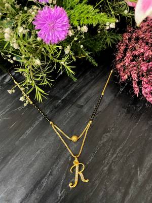 Short Mangalsutra Designs R Alphabet Gold Plated Mangalsutra Valentines Day Gift (18 Inches) 1