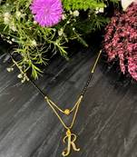 Short Mangalsutra Designs R Alphabet Gold Plated Mangalsutra Valentines Day Gift (18 Inches)