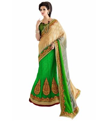 Green Embroidered Jacquard Saree With Blouse 1