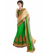 Green Embroidered Jacquard Saree With Blouse