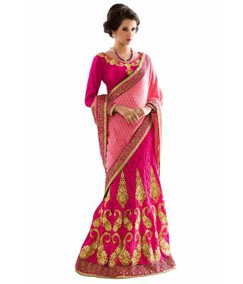 Pink Embroidered Jacquard Saree With Blouse 1