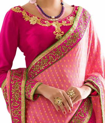 Pink Embroidered Jacquard Saree With Blouse 2