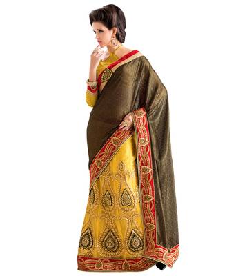 Yellow Embroidered Georgette Lehenga Saree With Blouse 1