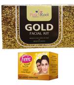Gold Facial Kit with Fem Gold Creme Bleach 50gm by Pink Root
