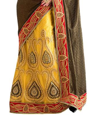 Yellow Embroidered Georgette Lehenga Saree With Blouse 3