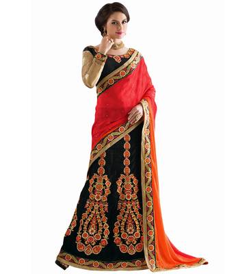 Black Embroidered Jacquard Lehenga Saree With Blouse 1
