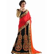 Black Embroidered Jacquard Lehenga Saree With Blouse