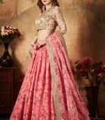 Meghalya Organza Floral Print Embroidered Pink Lehenga Choli Set