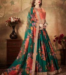 Green & Orange Colored Dori Zari And Sequins Embroidered & Digital Floral Printed Organza Wedding Lehenga Choli