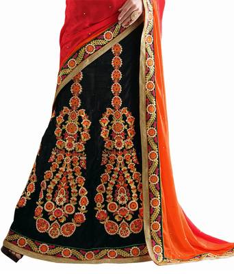 Black Embroidered Jacquard Lehenga Saree With Blouse 2