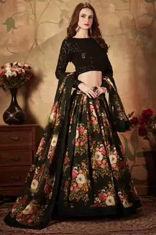 Black Sequins Resham Zari And Dori Embroidered Organza Floral Designer Lehenga Choli