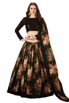 Bewitching Black Sequins, Resham, Zari And Dori embroidered organza fabric floral designer Lehenga choli