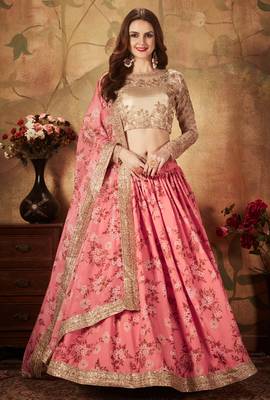 Meghalya Organza Floral Print Embroidered Pink Lehenga Choli Set 4