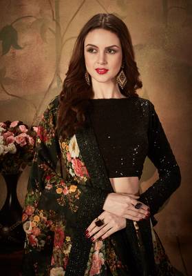 Black Sequins Resham Zari And Dori Embroidered Organza Floral Designer Lehenga Choli 2