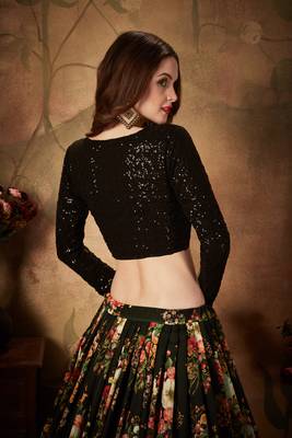 Black Sequins Resham Zari And Dori Embroidered Organza Floral Designer Lehenga Choli 3