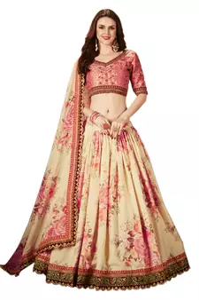 Beige embroidered organza Semi Stitched Lehenga Choli for Bridesmaid